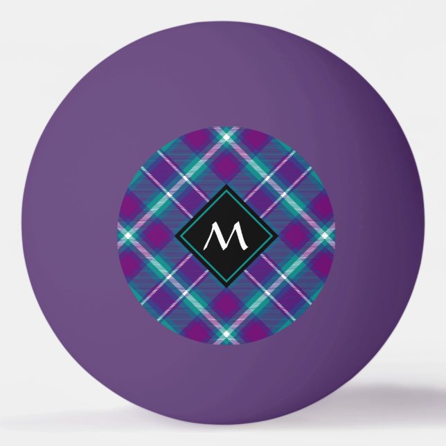 Sea Green, Purple and Blue Tartan Ping Pong Ball (Front)