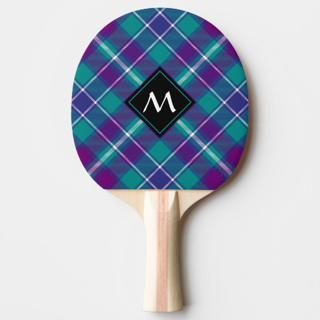 Sea Green, Purple and Blue Tartan Ping Pong Paddle (Front)