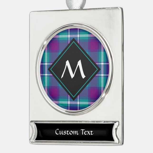 Sea Green, Purple and Blue Tartan Silver Plated Banner Ornament (Left)