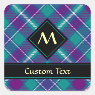 Sea Green, Purple and Blue Tartan Square Sticker