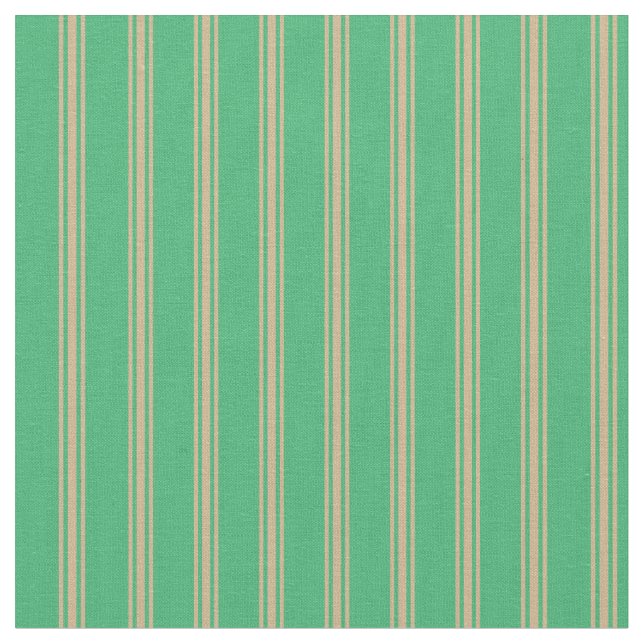 Sea Green & Tan Coloured Lined Pattern Fabric (Close Up)