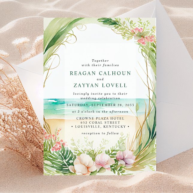 Sea Green Watercolor Beach Wedding Invitation (Creator Uploaded)