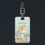 Sea Green Watercolor Cute Safari Jungle Animals Luggage Tag<br><div class="desc">Cute sea green watercolor safari animals with jungle leaves and fruits for kids or as a gift for animals lovers. Makes a great gift! Personalise with your own special text or colour. Matching items available in our store.</div>