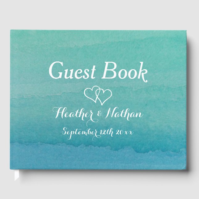 Sea green watercolor guest book for beach wedding (Front)