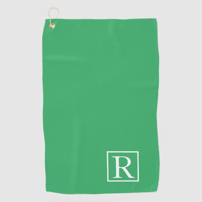 Sea Green White Monogram Initial Name Cute Custom Golf Towel (Front)
