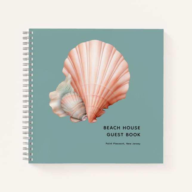 Sea Green with Shell Beach House Guest Book (Front)