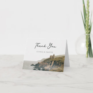 Sea Grey Olive Calligraphy Irish Coast Wedding Thank You Card