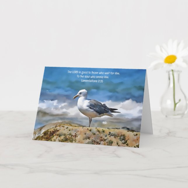 Sea Gull Bird at the Ocean Bible Verse Art Note Card (Small Plant)