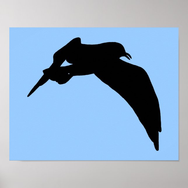 Sea Gull Silhouette in black gliding through sky Poster (Front)