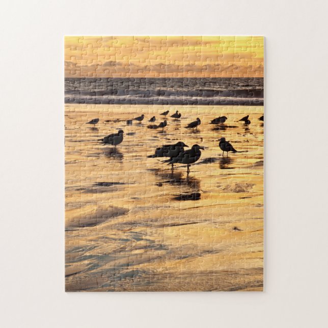 Sea Gulls On Beach At Sunset Jigsaw Puzzle (Vertical)