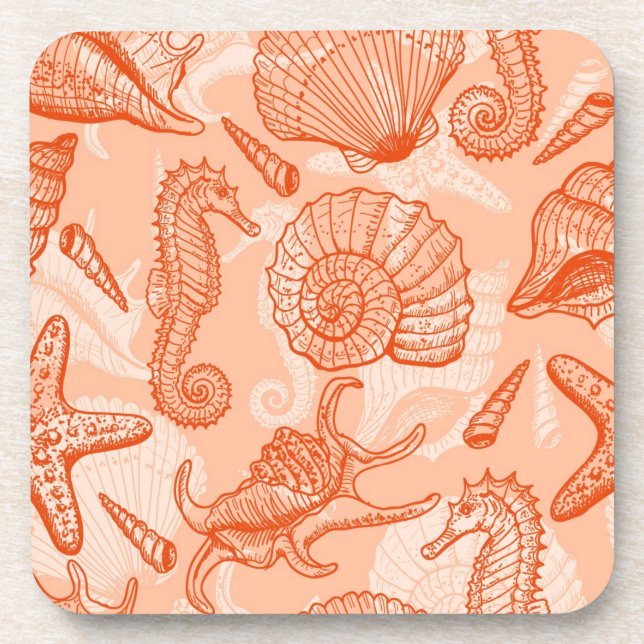 Sea hand drawn pattern coaster (Front)