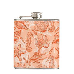 Sea hand drawn pattern hip flask