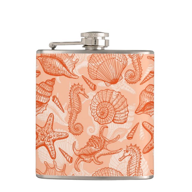 Sea hand drawn pattern hip flask (Front)