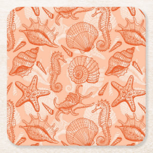 Sea hand drawn pattern square paper coaster