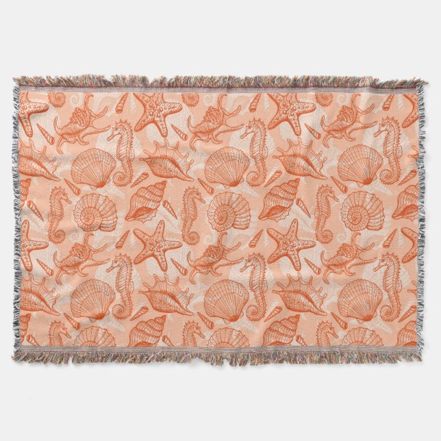 Sea hand drawn pattern throw blanket (Front)