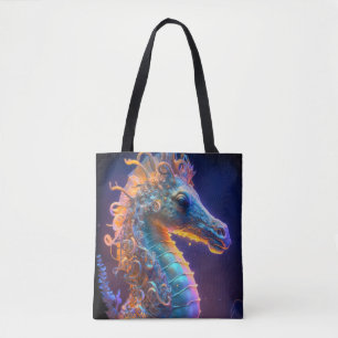 Sea Horse Animal Portrait Painting Wildlife Ocean Tote Bag