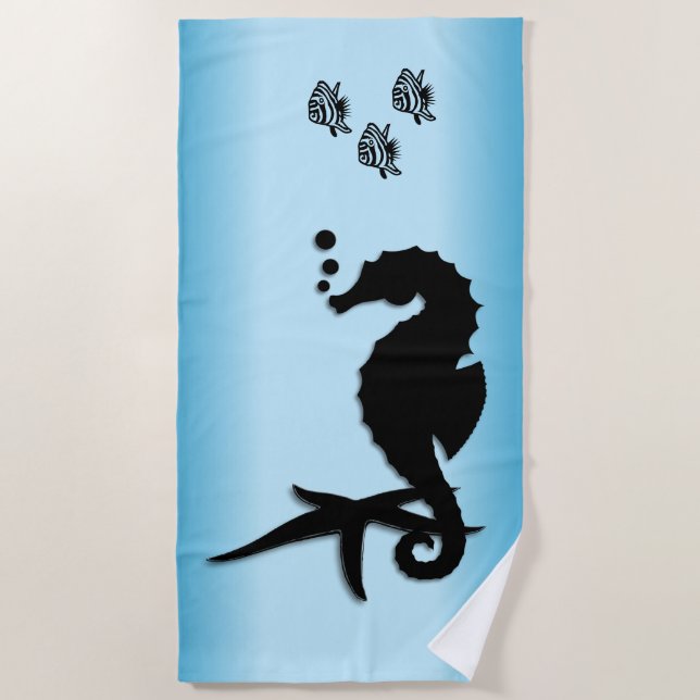 Sea Horse Blue Beach Towel (Front)