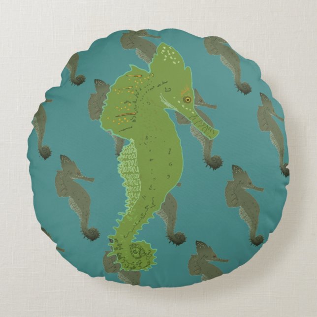 Sea horse, Fish Art Round cushion (Front)