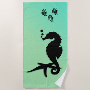 Sea Horse Green Beach Towel