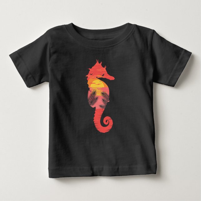 Sea Horse Silhouette Tropical Ocean Sunset Baby T-Shirt (Front)