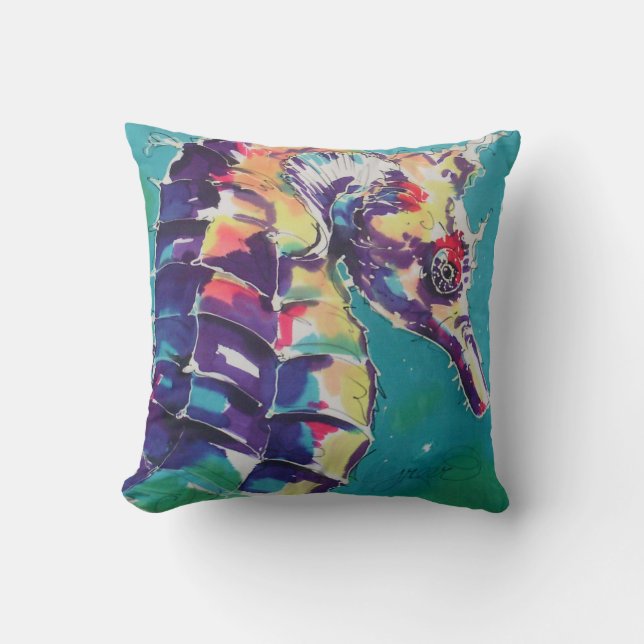 Sea Horse Silk Painting Cushion (Front)