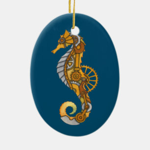 SEA HORSE STEAMPUNK ART CERAMIC TREE DECORATION