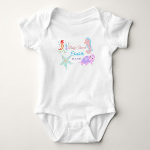 Sea horse tortoise star fish watercolor baby showe bodysuit