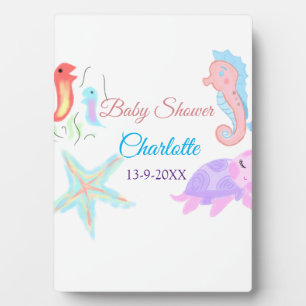 Sea horse tortoise star fish watercolor baby showe plaque