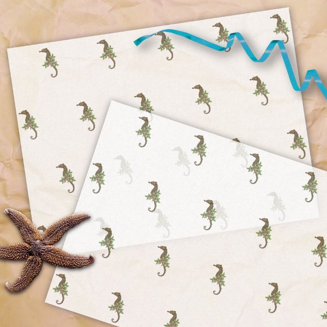 Sea Horses Pattern White Christmas Tissue Paper (Creator Uploaded)