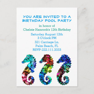 Sea Horses Pool Party Invitation