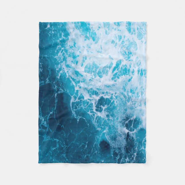 Sea-Inspired Serenity: Tranquil Ocean Waves and Se Fleece Blanket (Front)