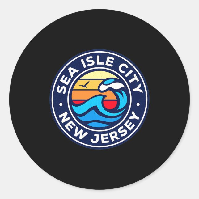 Sea Isle City New Jersey Nj Nautical Waves 5 T Shi Classic Round Sticker (Front)