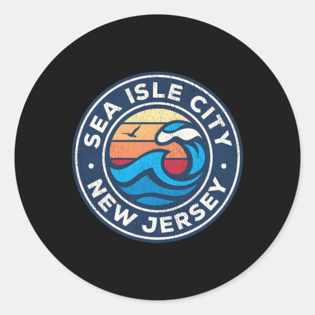 Sea Isle City New Jersey Nj Nautical Waves Classic Round Sticker (Front)