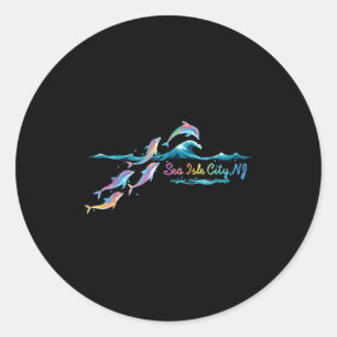 Sea Isle City Nj Colorful Dolphin Lover Beach Vaca Classic Round Sticker
