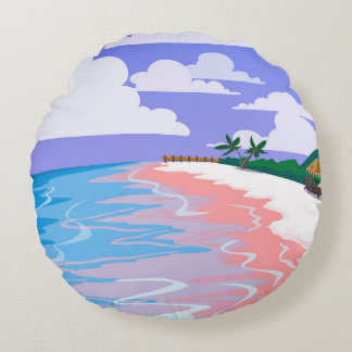Sea landscape of tropical beach with pink sand,  b round cushion