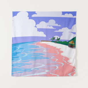 Sea landscape of tropical beach with pink sand, b tapestry