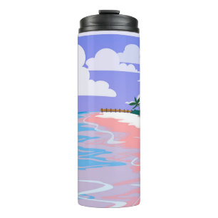 Sea landscape of tropical beach with pink sand, b thermal tumbler