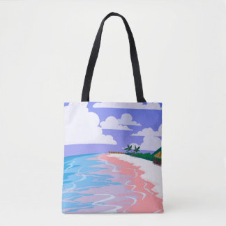 Sea landscape of tropical beach with pink sand,  b tote bag