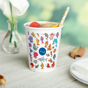 Sea Life Animals Colourful Ocean Characters Paper Cups