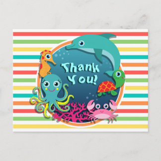 Sea Life Baby Shower, Bright Rainbow Stripes Postcard
