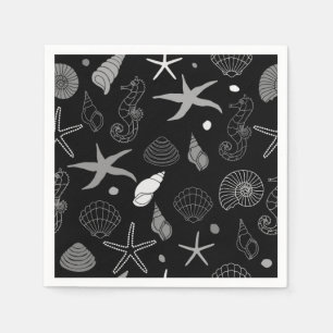 Sea Life Black Pattern Paper Napkin