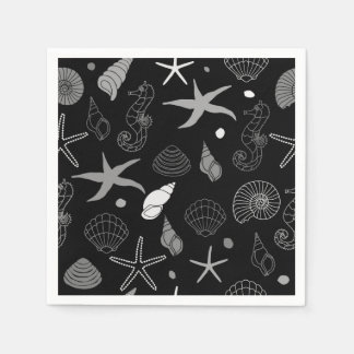 Sea Life Black Pattern Paper Napkin