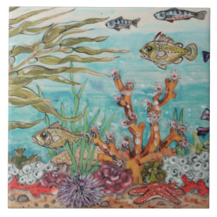 Sea Life Coral Starfish Urchin Ocean Mural Pc.#3 Tile