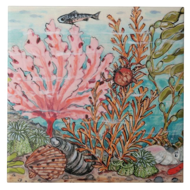 Sea Life Crab Coral Fish Marine Beach Mural Pc.#2 Tile (Front)