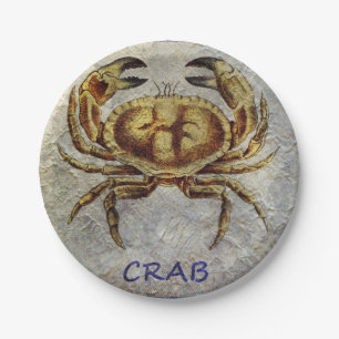 Sea Life Crab on Blue and Cream Paper Plate