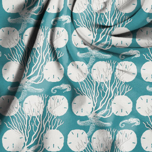 Sea Life Fabric Sand Dollars Coral  Pattern