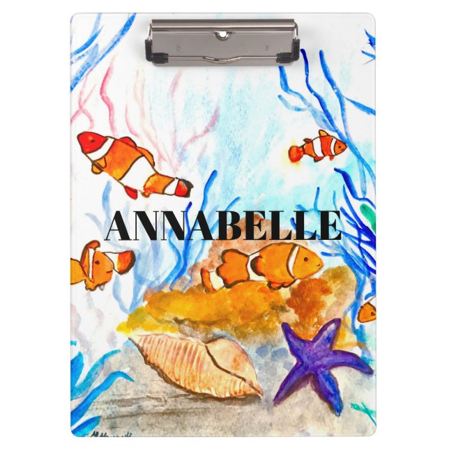 Sea life fish cute girly water coral reef name cli clipboard (Front)