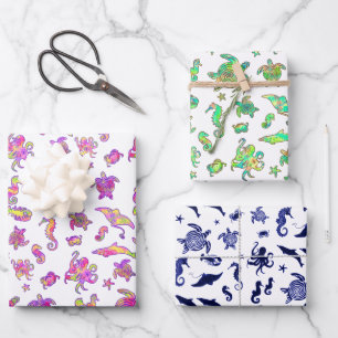 Sea Life Graphic Pattern All Occasion Wrapping Paper Sheet