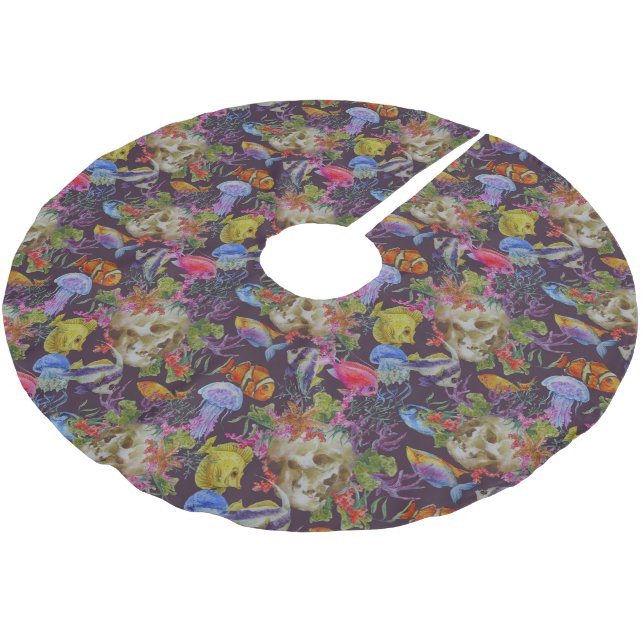 Sea Life Grunge Pattern Brushed Polyester Tree Skirt (Angled)