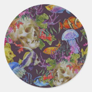 Sea Life Grunge Pattern Classic Round Sticker